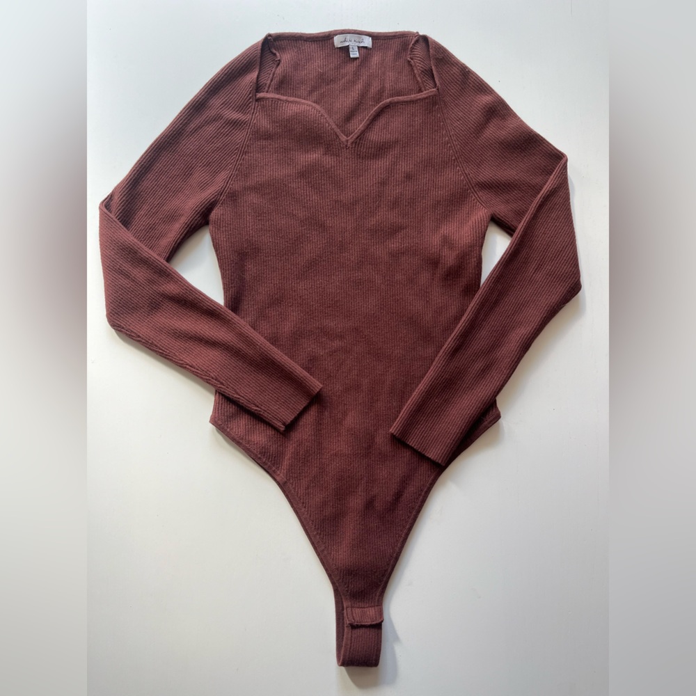 Brown Ribbed Long Sleeve Bodysuit Size Large
